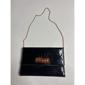 VTG 90s Bazaar Clutch Bag Black Gold Chain Detail Envelope Old Evening Money 9x6